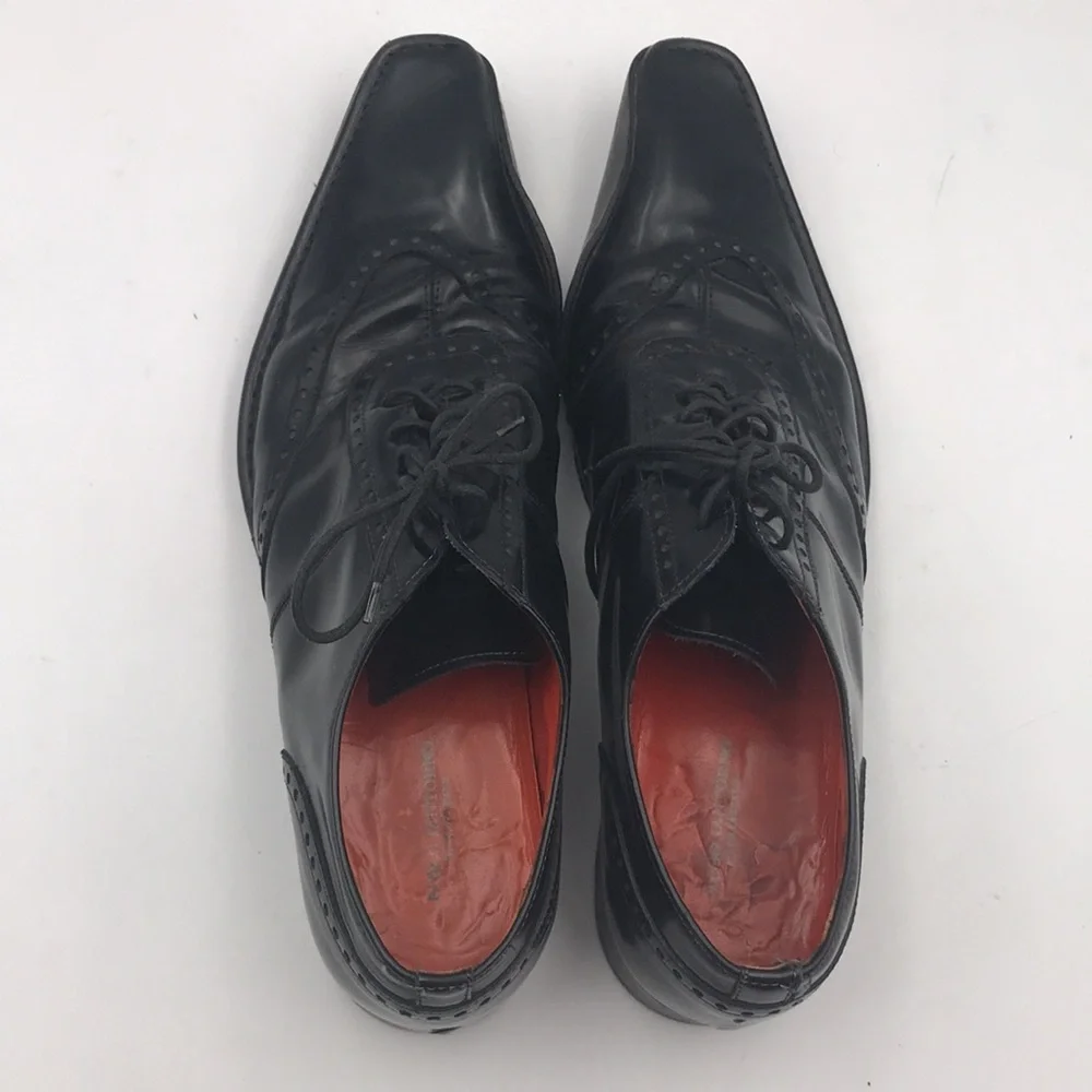 Paolo Lantorno Black Leather Lace Up Oxford Pointed Toe Made in Italy